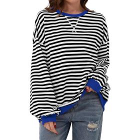 Loose Striped Long Sleeve T-shirt Casual Pullover Sweater For Womens Clothing (Option: Black And White-M)