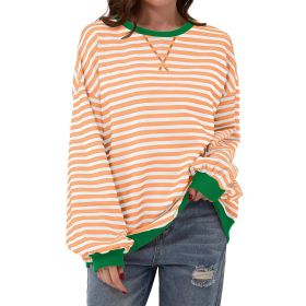 Loose Striped Long Sleeve T-shirt Casual Pullover Sweater For Womens Clothing (Option: Orange-XL)