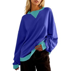 Loose Casual Contrast Color Sweater For Women (Option: Colorful Blue-S)