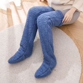 Over Knee High Fuzzy Long Socks Winter Warm Cold Leg Knee Joint Cold-proof Stockings Home Floor Sleeping Socks (Option: Dark Blue-Average Size)