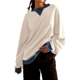 Loose Casual Contrast Color Sweater For Women (Option: Beige-S)