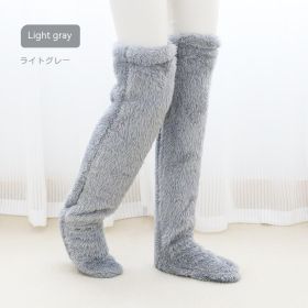 Over Knee High Fuzzy Long Socks Winter Warm Cold Leg Knee Joint Cold-proof Stockings Home Floor Sleeping Socks (Option: Silver Gray-Average Size)