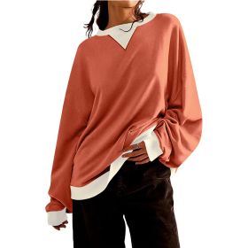 Loose Casual Contrast Color Sweater For Women (Option: Orange Red-S)