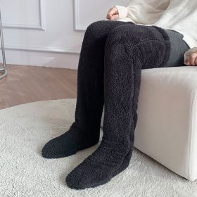 Over Knee High Fuzzy Long Socks Winter Warm Cold Leg Knee Joint Cold-proof Stockings Home Floor Sleeping Socks (Option: Black-Average Size)