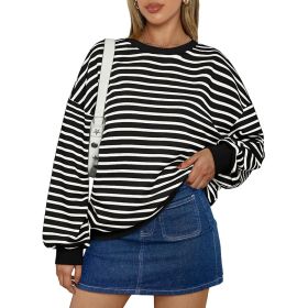 Cross Border TK Amazon Hot Oversized Loose Casual Striped Bathroom (Option: Black-S)