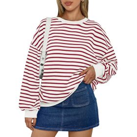 Cross Border TK Amazon Hot Oversized Loose Casual Striped Bathroom (Option: Red-S)