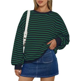 Cross Border TK Amazon Hot Oversized Loose Casual Striped Bathroom (Option: Navy Blue Green-S)