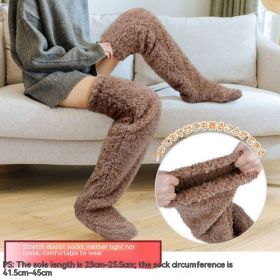 Over Knee High Fuzzy Long Socks Winter Warm Cold Leg Knee Joint Cold-proof Stockings Home Floor Sleeping Socks (Option: Dark brown-Average Size)