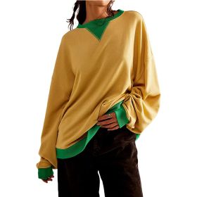 Loose Casual Contrast Color Sweater For Women (Option: Ginger Yellow-S)