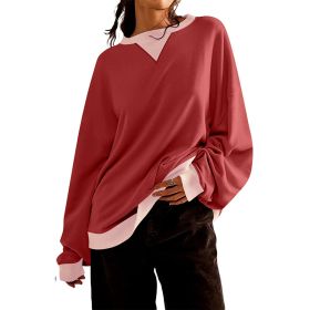 Loose Casual Contrast Color Sweater For Women (Option: Brick Red-L)